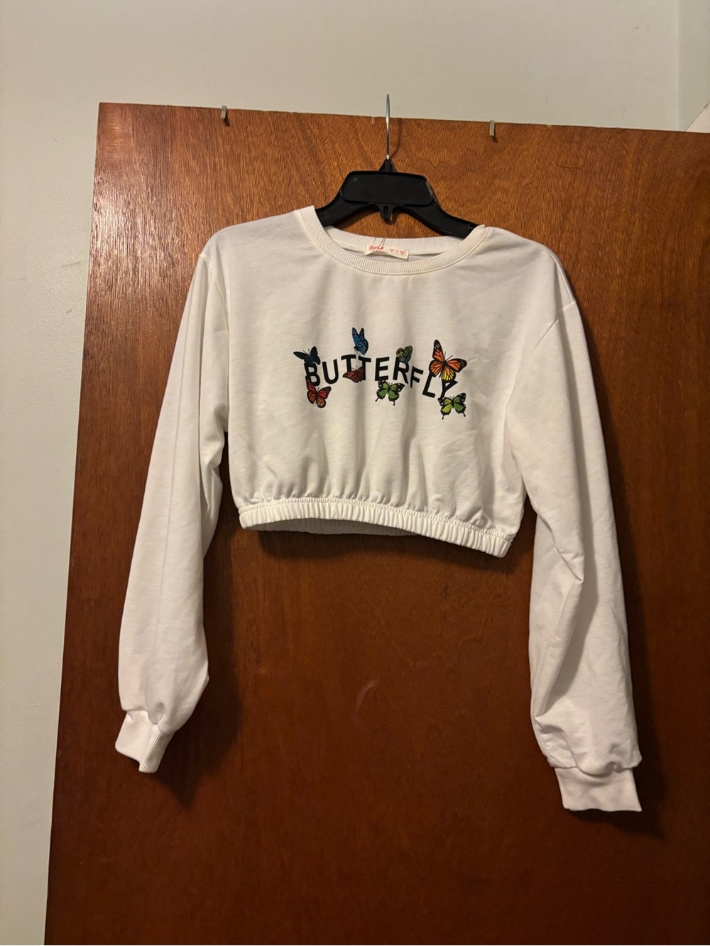 Butterfly Cropped Sweatshirt - White